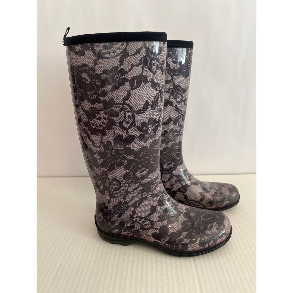 Kamik Rain Boots Wellies Black Lace Print Womens Size 8 View 3
